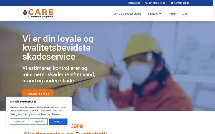 Screenshot of care-skadeservice.dk