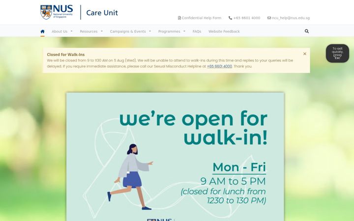 Screenshot of care.nus.edu.sg