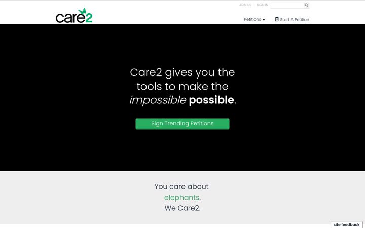 Skærmbillede af care2.com