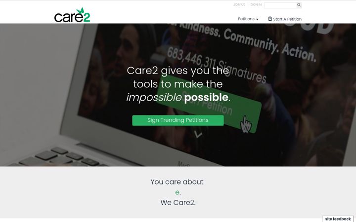 Screenshot of care2.us