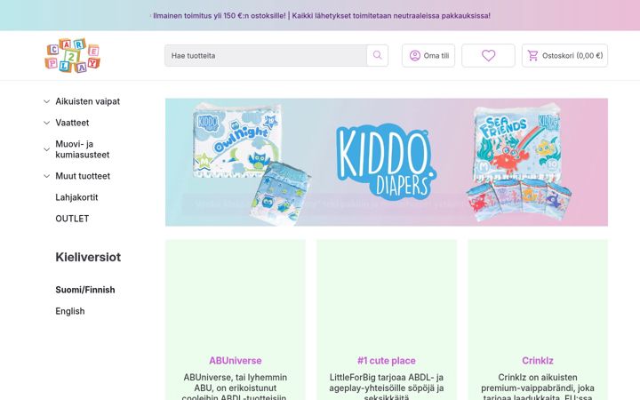 Screenshot of care2play.fi