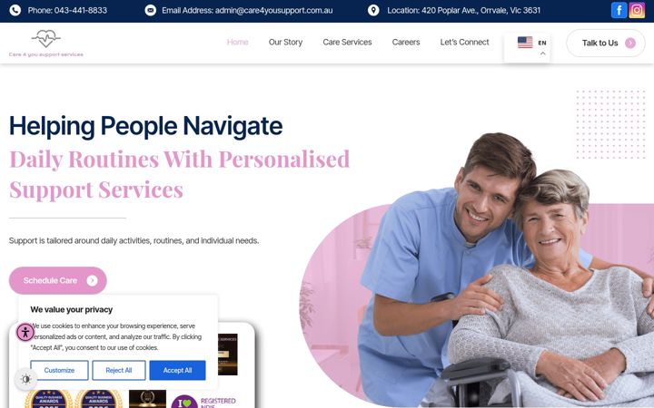 Screenshot ta' care4yousupport.com.au
