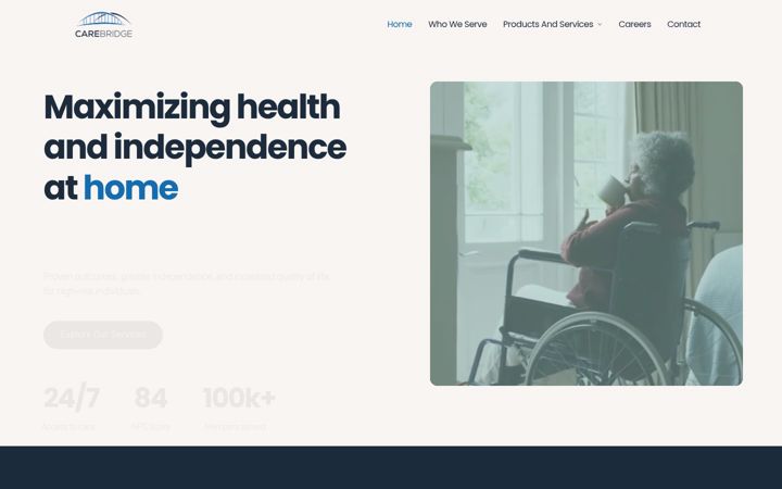 Snímek obrazovky carebridgehealth.com