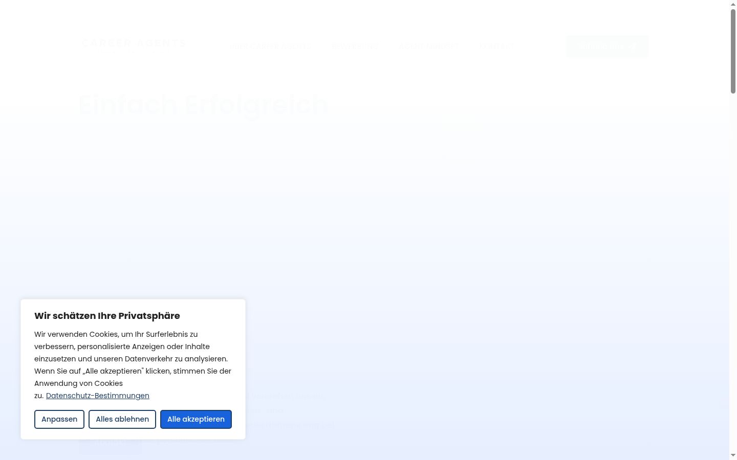 Screenshot des Einwilligungsbanners vor jeglicher Interaktion