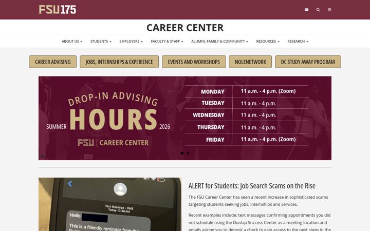 Screenshot of career.fsu.edu