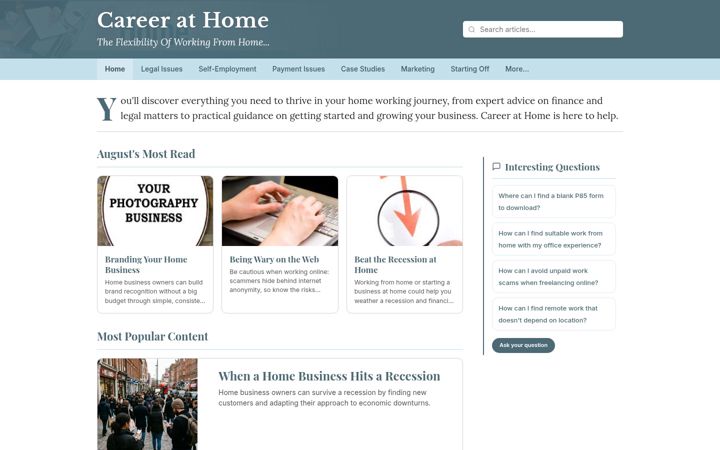 Screenshot of careerathome.co.uk