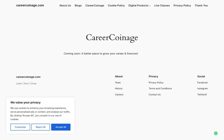 Screenshot of careercoinage.com