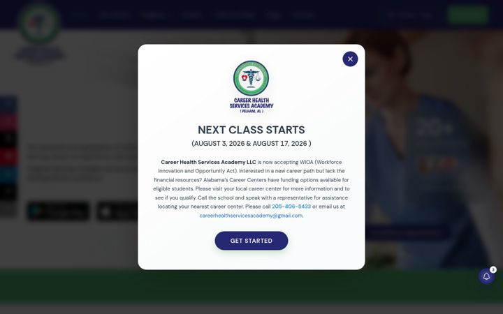 Screenshot of careerhealthservicesacademyllc.com