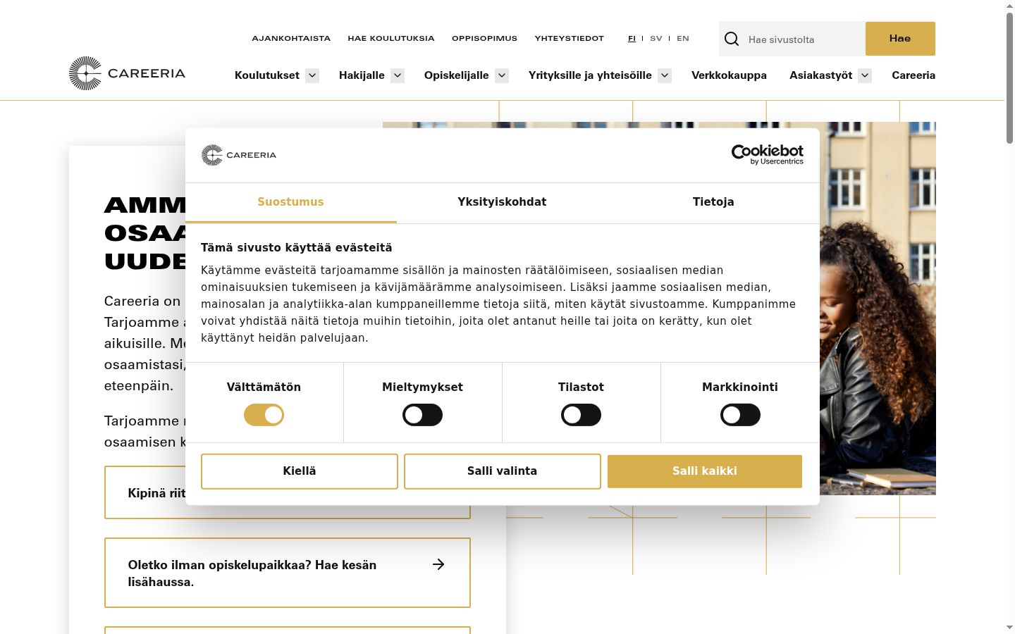 Screenshot del banner di consenso mostrato prima di qualsiasi interazione