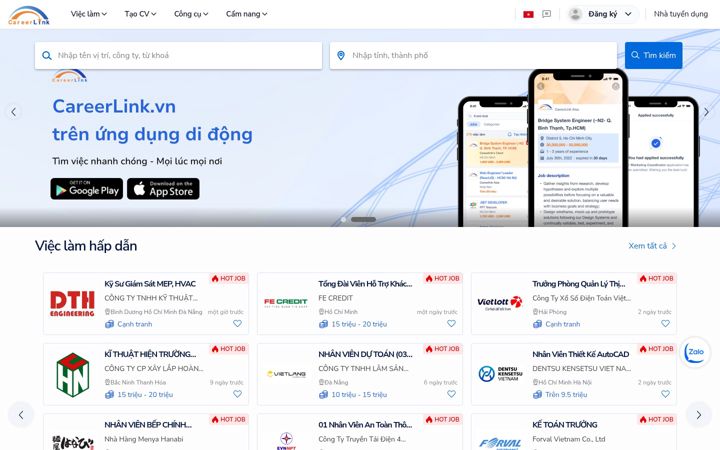 Kuvakaappaus sivustosta careerlink.vn