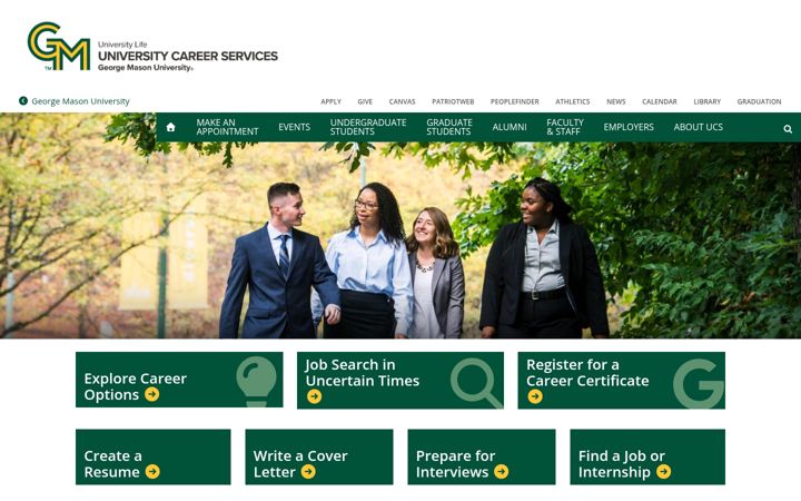 Screenshot of careers.gmu.edu