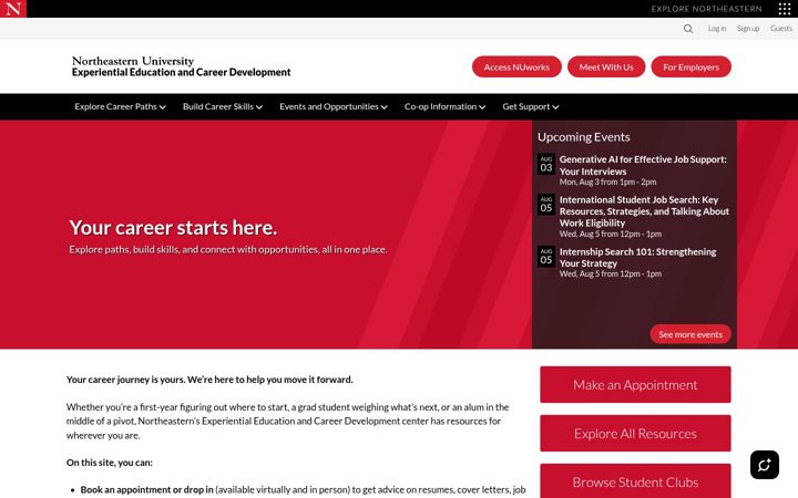 Screenshot von careers.northeastern.edu