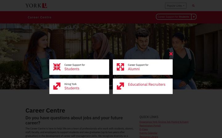 Screenshot of careers.yorku.ca
