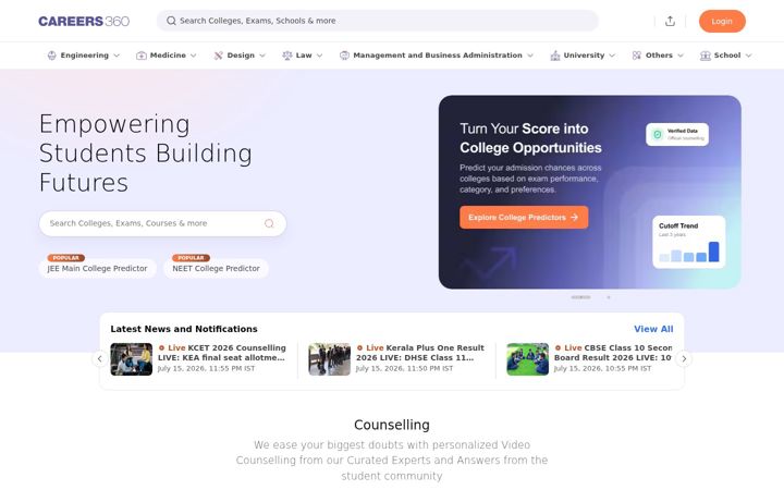 Kuvakaappaus sivustosta careers360.com