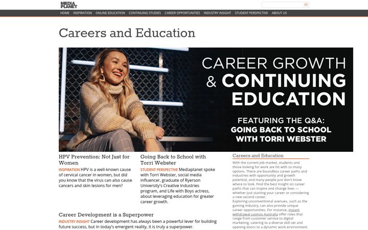 Screenshot of careersandeducation.ca