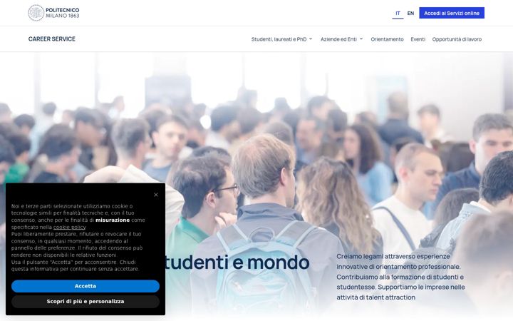 Kuvakaappaus sivustosta careerservice.polimi.it