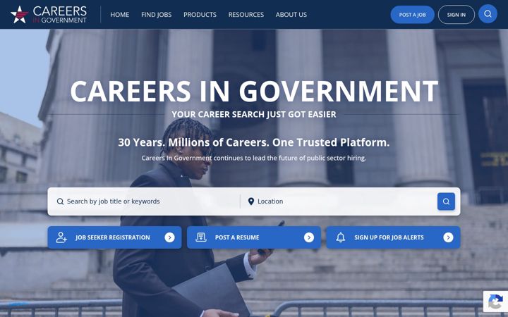 Captura de ecrã de careersingovernment.com