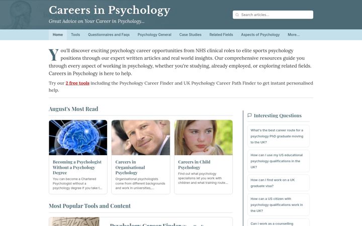 Screenshot of careersinpsychology.co.uk
