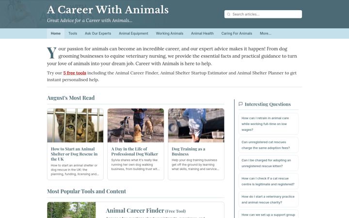 Screenshot of careerwithanimals.co.uk