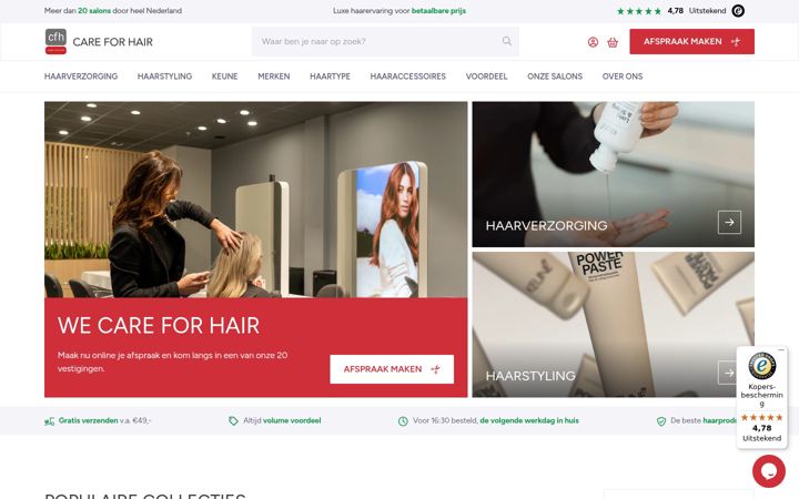 Screenshot ta' careforhair.nl