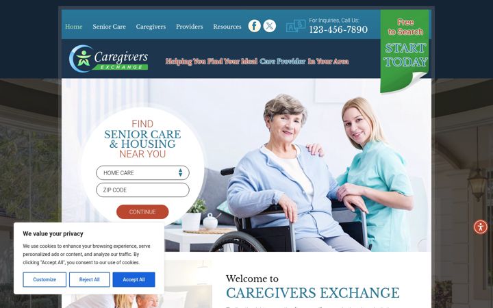 Screenshot of caregiversexchange.com