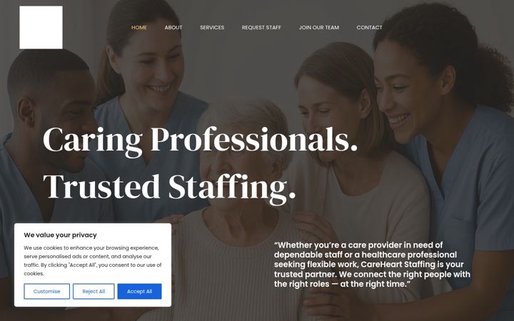 Screenshot of careheartstaffing.co.uk
