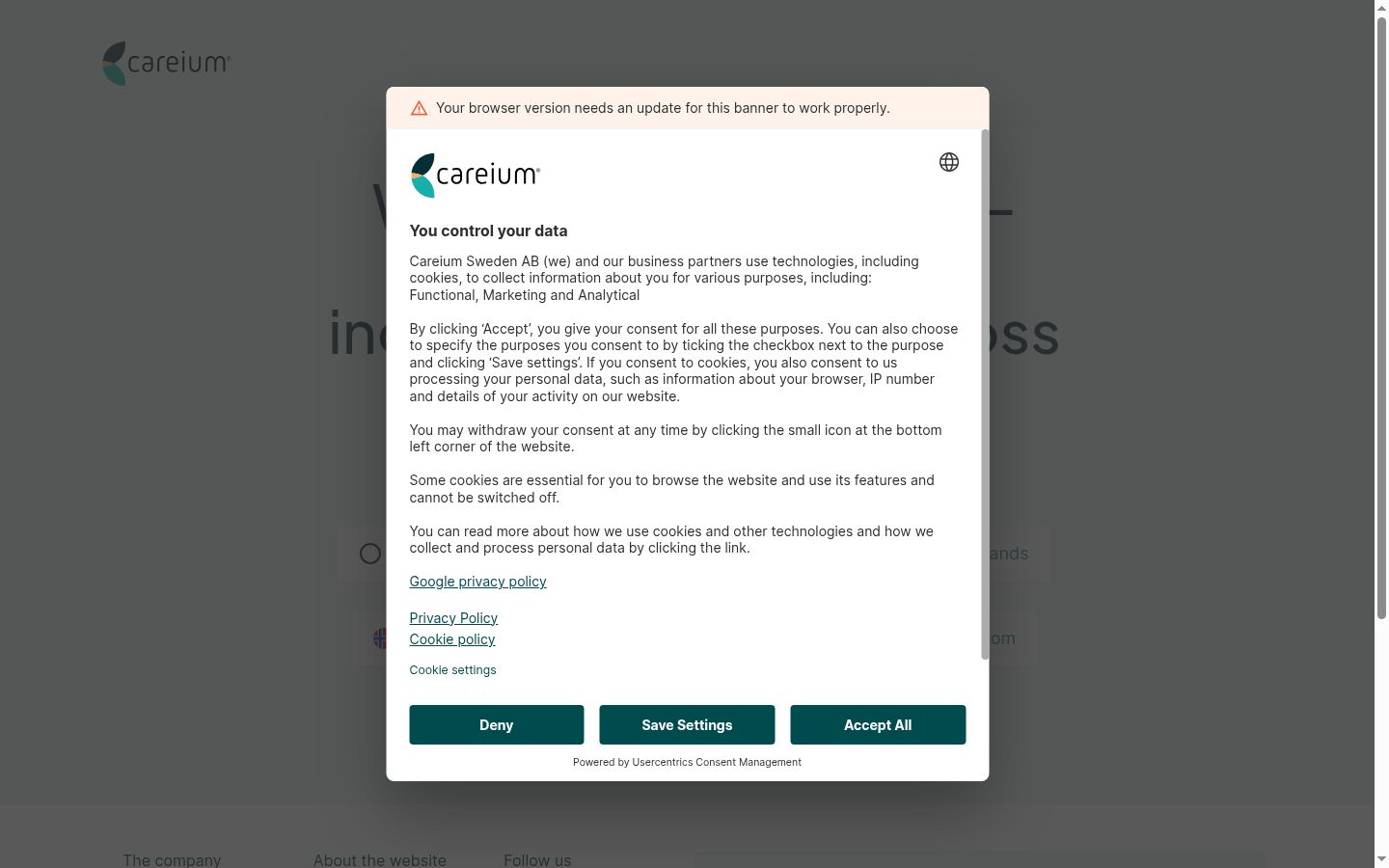 Screenshot of the consent banner shown before any interaction