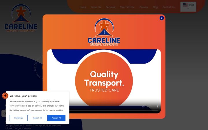 Screenshot of carelinemedicaltransport.com