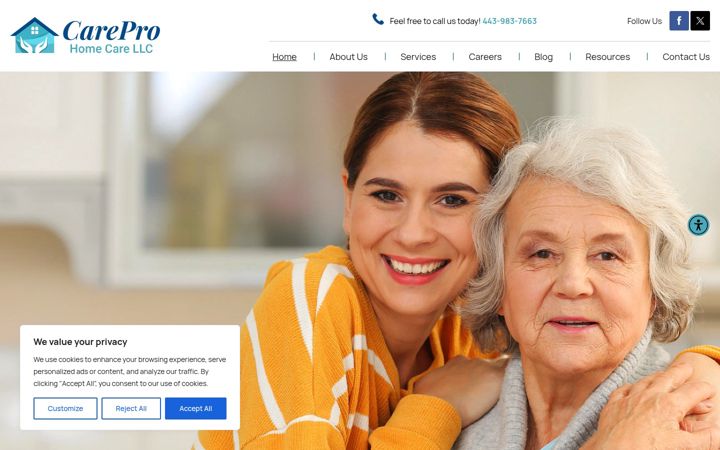 Screenshot of careprohomecarellc.com