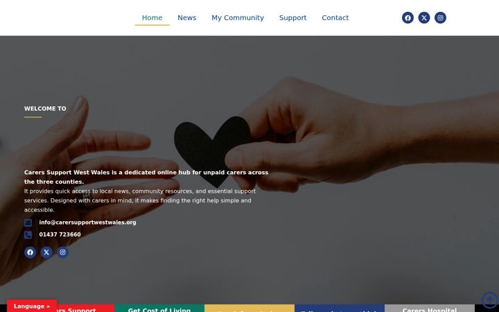 Screenshot van carerssupportwestwales.org