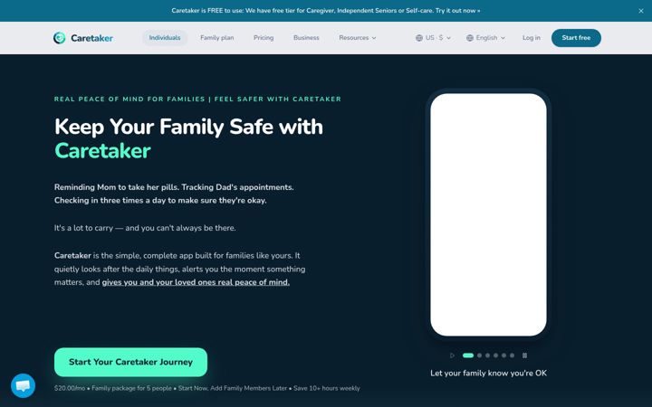 Screenshot of caretaker-app.com