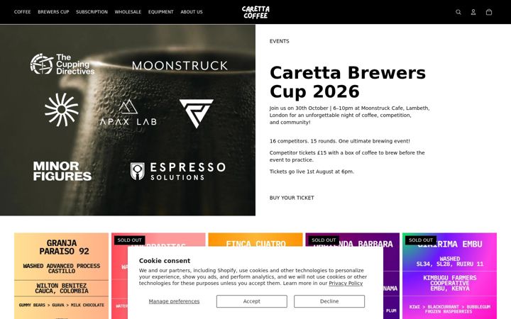 Screenshot of carettacoffee.com