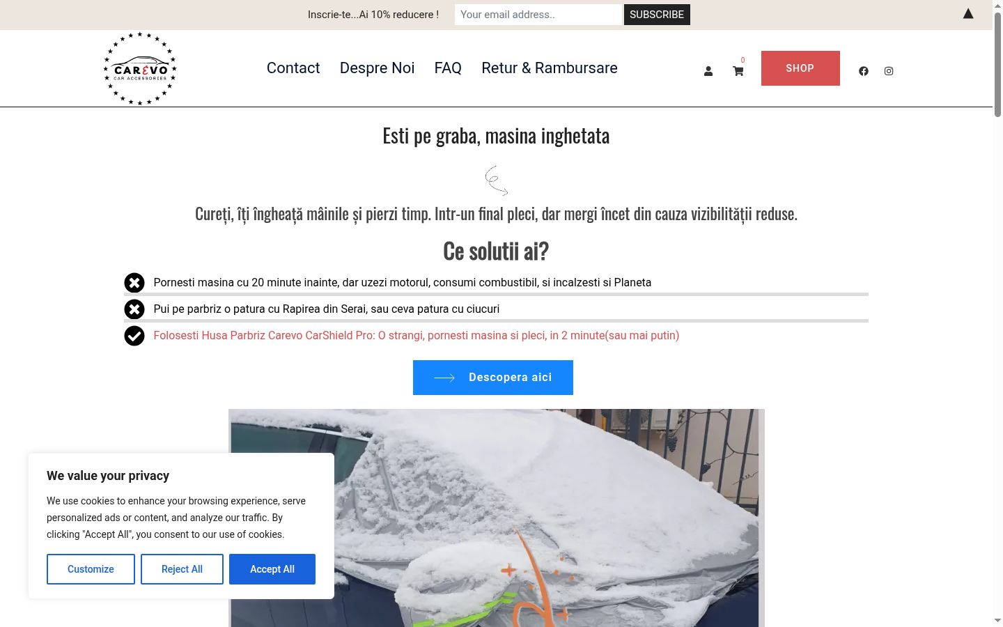 Screenshot del banner di consenso mostrato prima di qualsiasi interazione