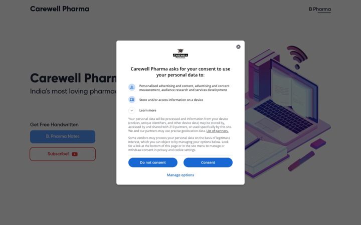Skærmbillede af carewellpharma.in