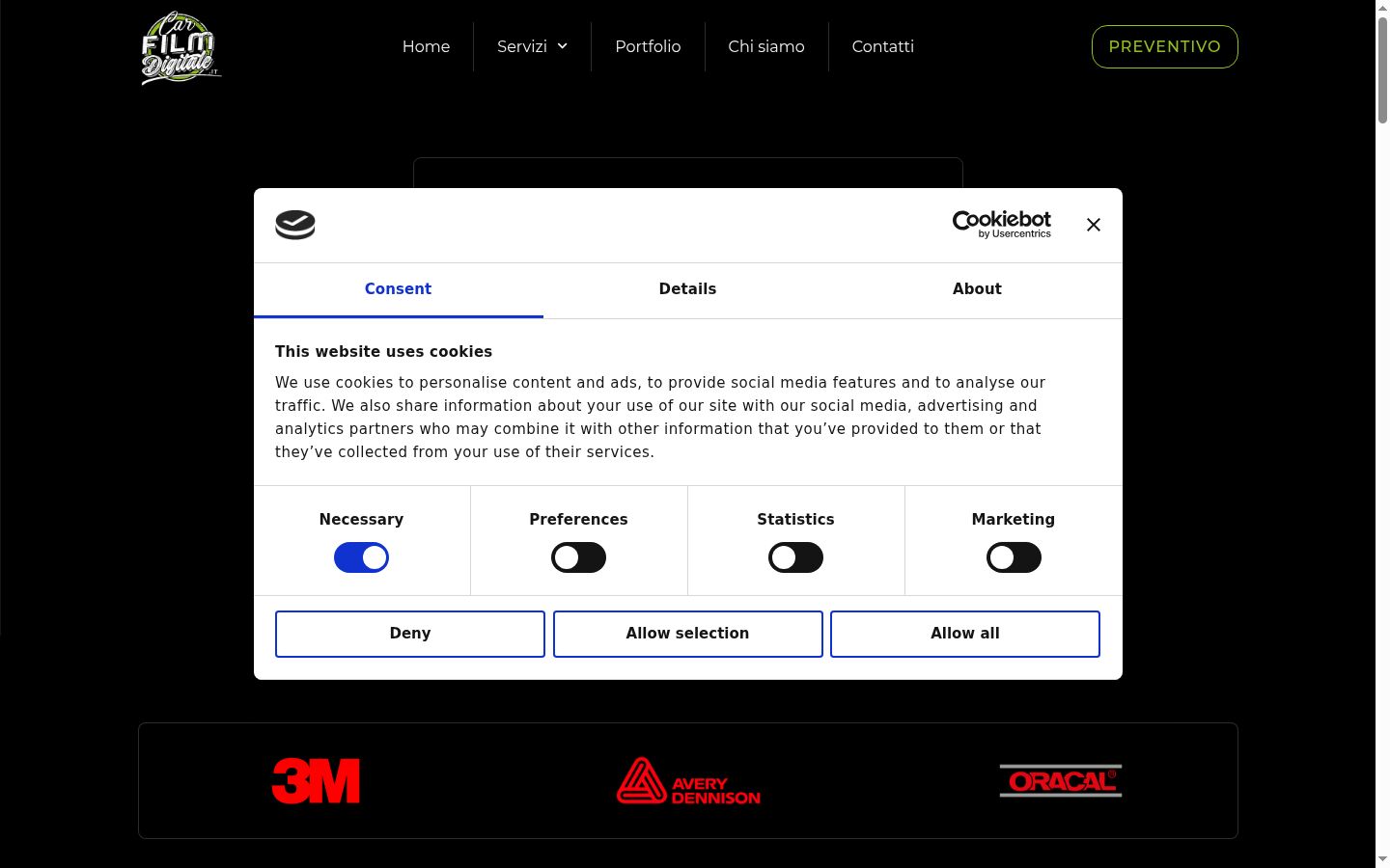 Screenshot del banner di consenso mostrato prima di qualsiasi interazione