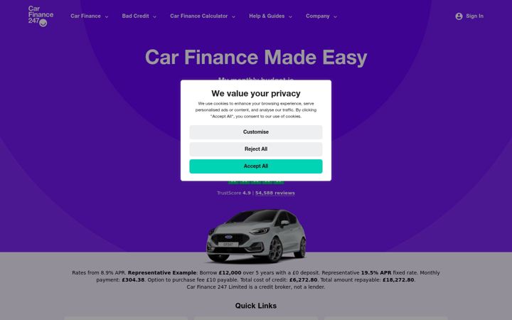 Screenshot of carfinance247.co.uk