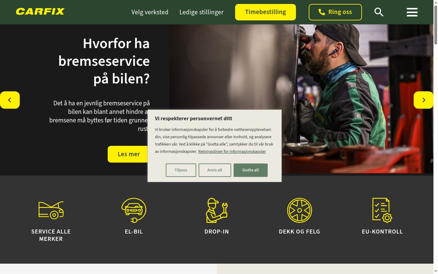 Skærmbillede af samtykkebanneret, som det blev vist før nogen interaktion