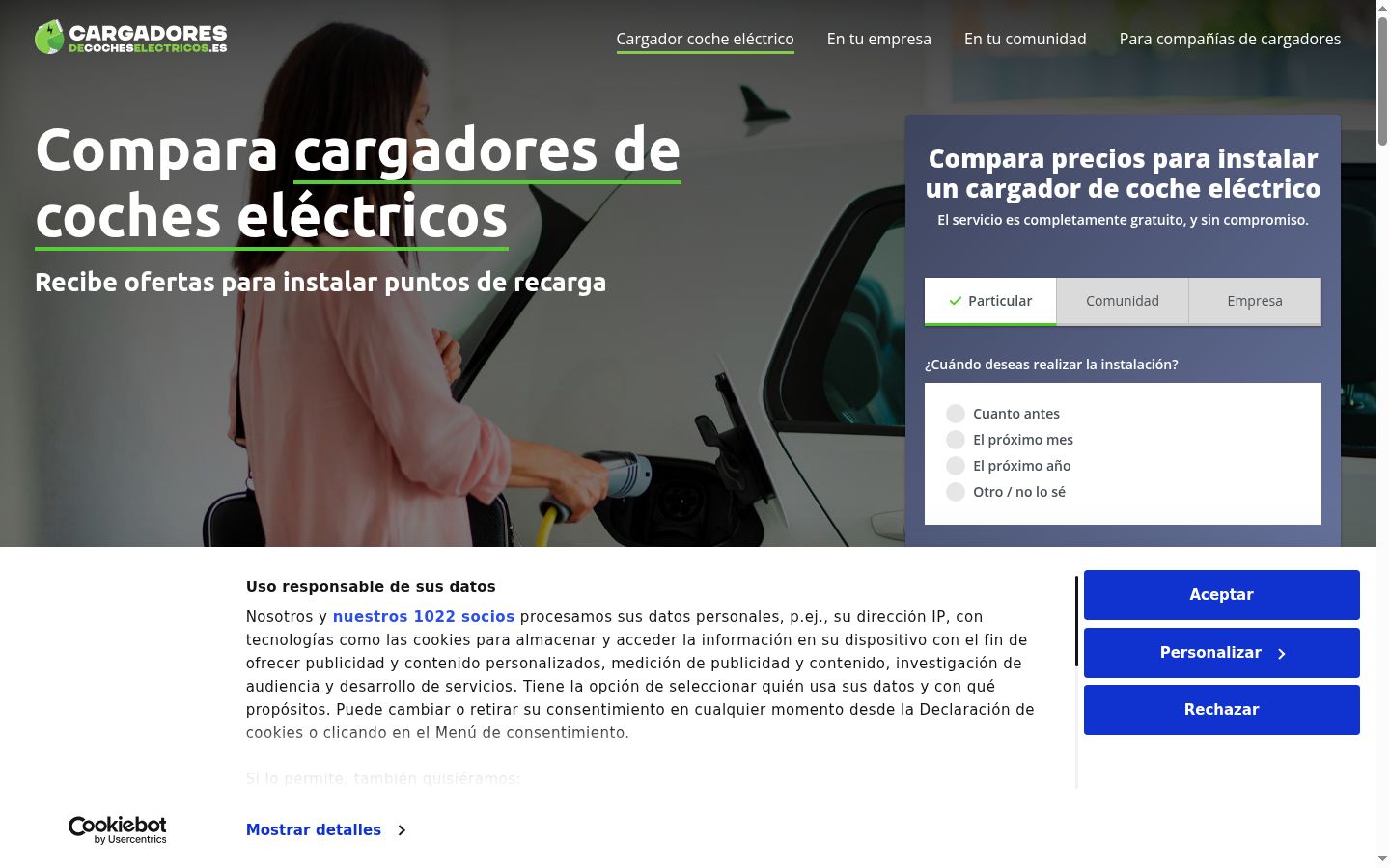 Captura de ecrã do banner de consentimento apresentado antes de qualquer interação