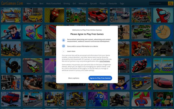 Screenshot του cargames.com