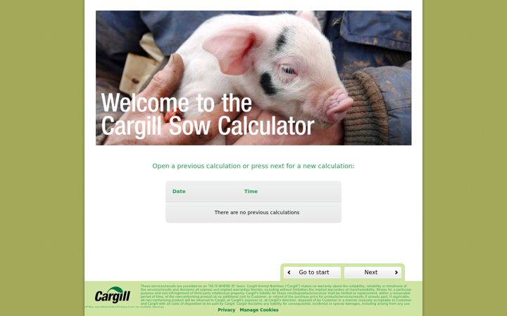 Screenshot of cargillsowcalculator.com