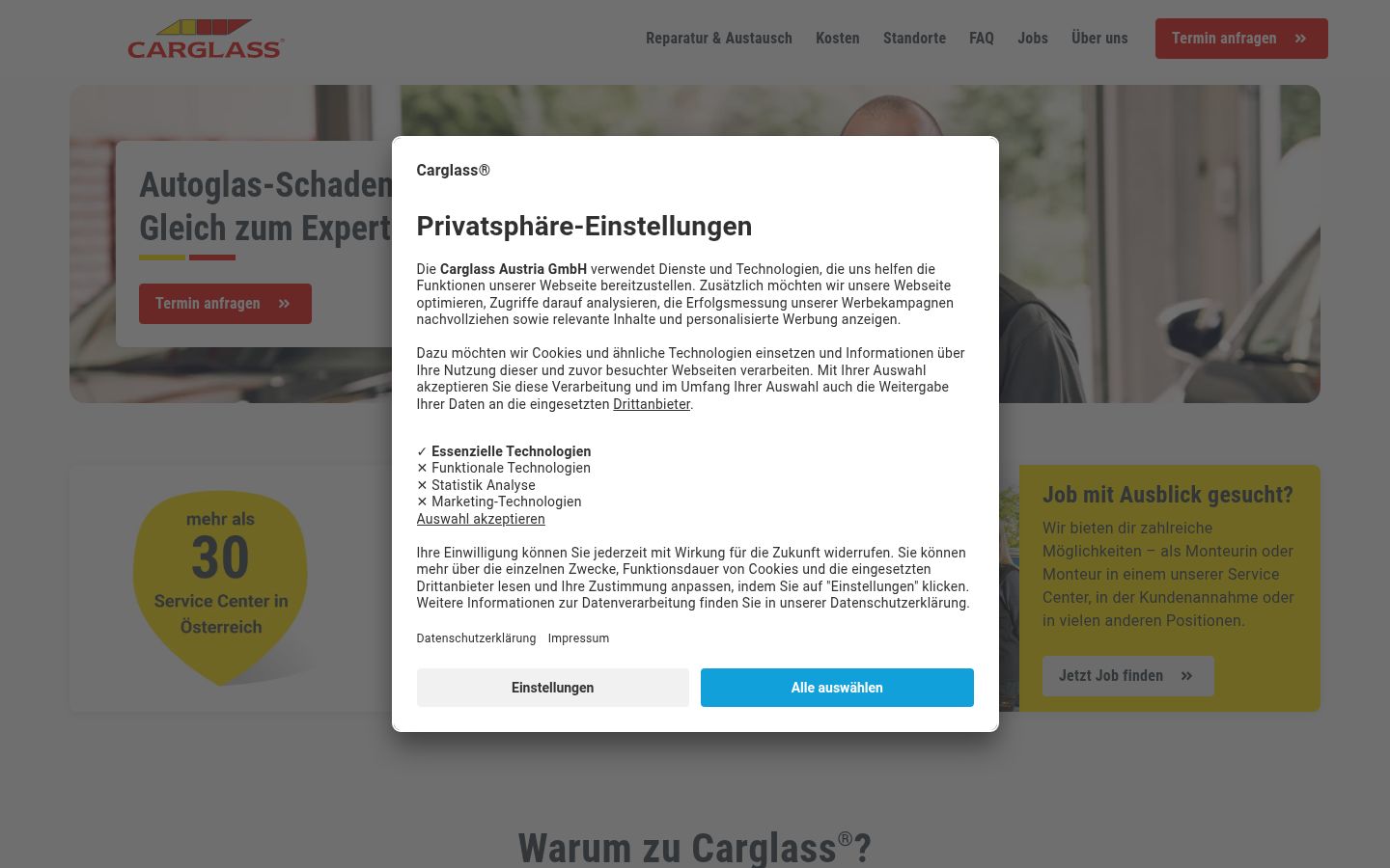 Ekrānuzņēmums ar piekrišanas baneri, kas tika rādīts pirms jebkādas mijiedarbības