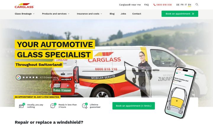 Screenshot of carglass.ch