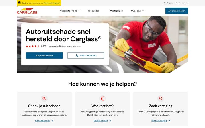 Snimka zaslona za carglass.nl