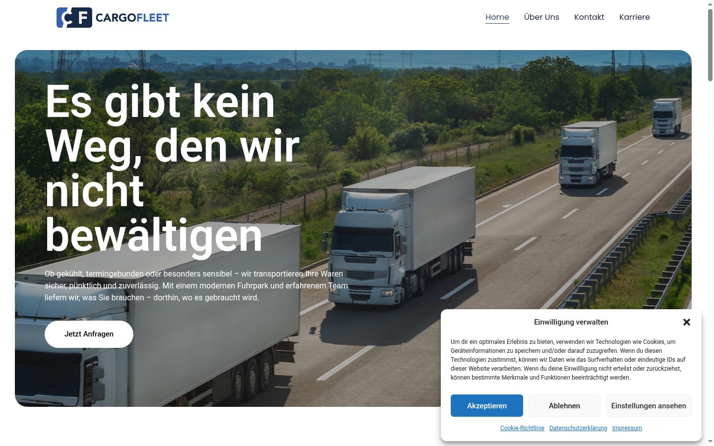 Screenshot des Einwilligungsbanners vor jeglicher Interaktion