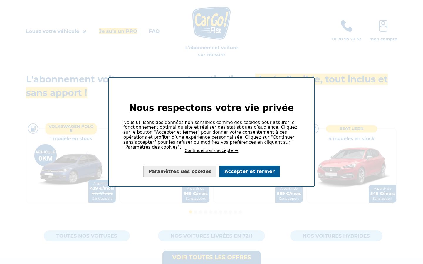 Capture d'écran de la bannière de consentement affichée avant toute interaction
