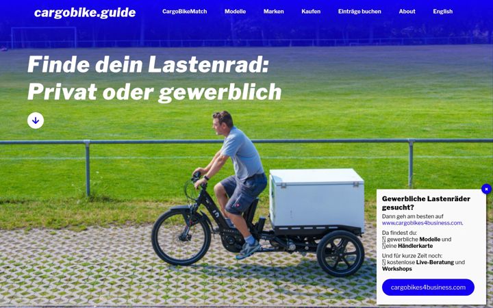 Screenshot of cargobike.guide