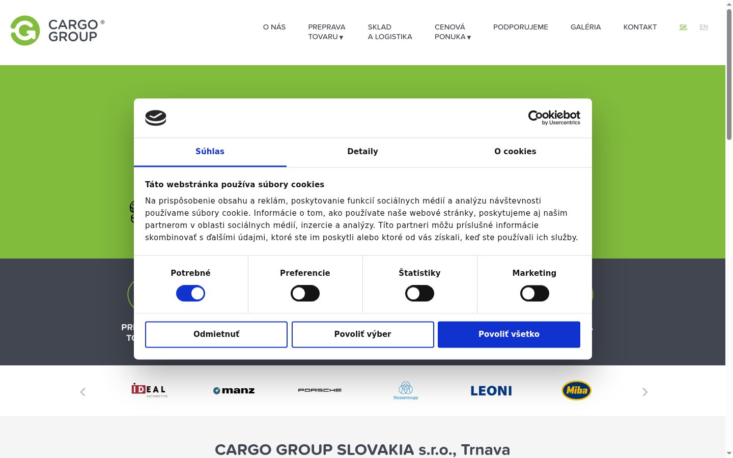 Posnetek zaslona pasice za privolitev, prikazane pred kakršno koli interakcijo