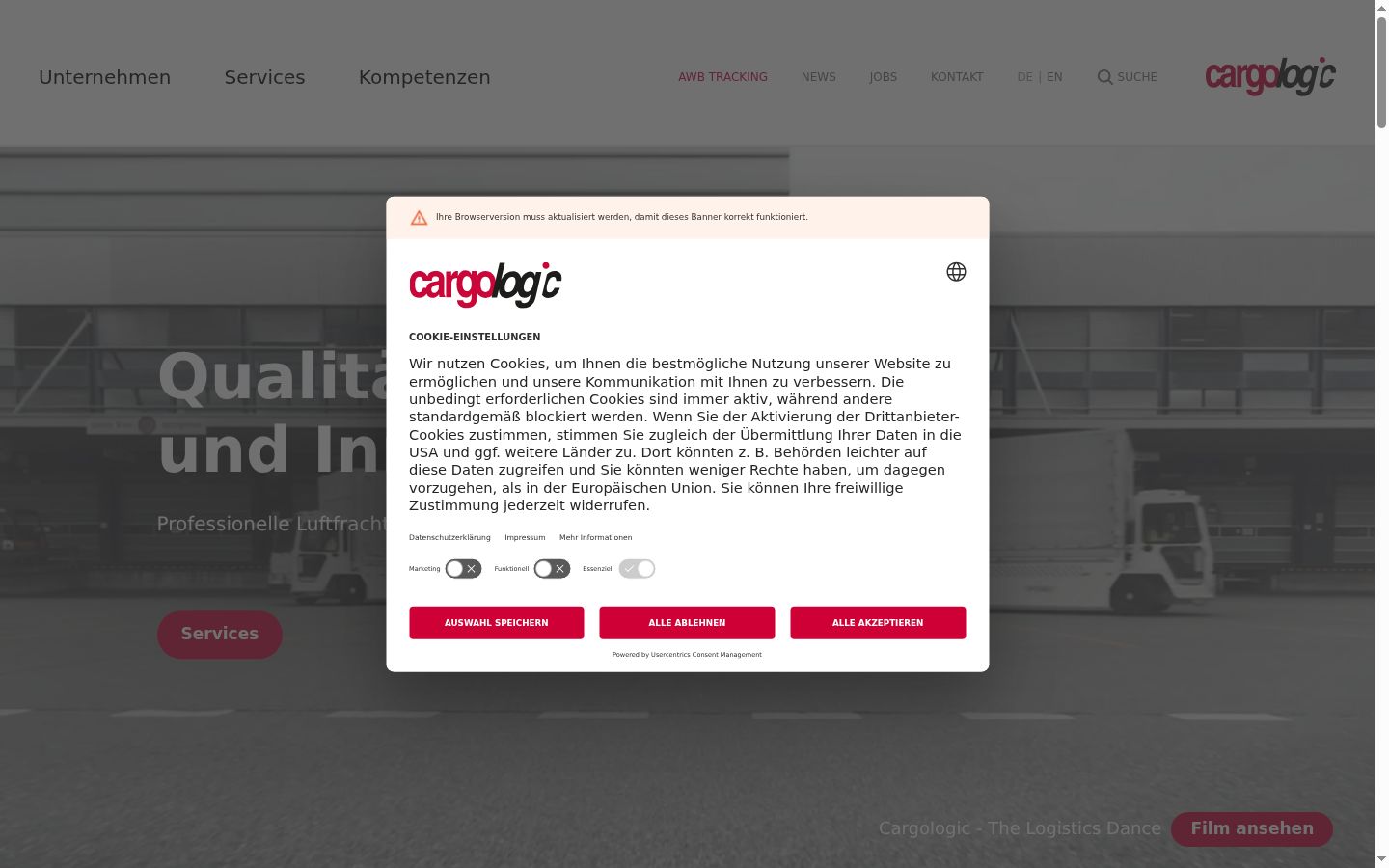 Capture d'écran de la bannière de consentement affichée avant toute interaction