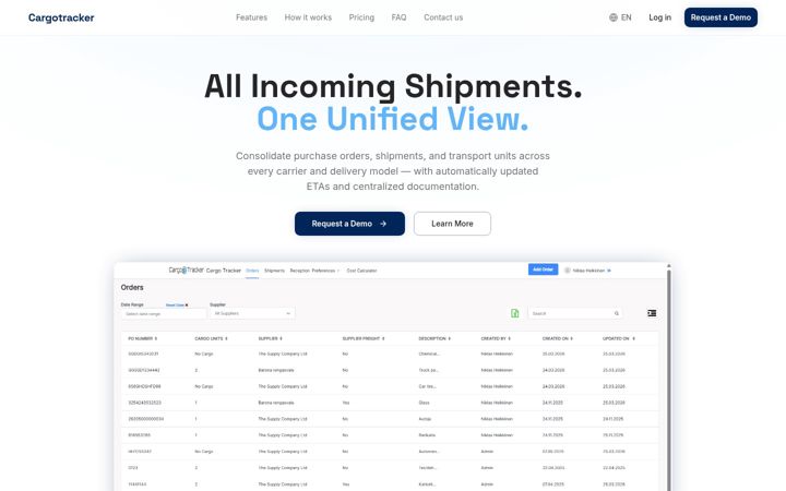 Screenshot of cargotracker.io