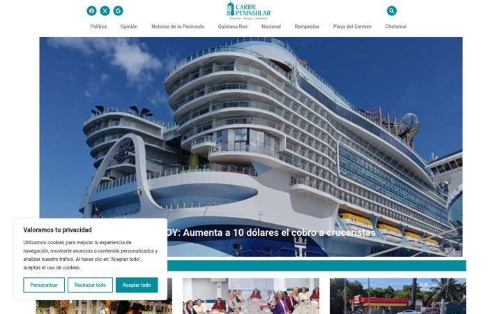 Screenshot of caribepeninsular.mx